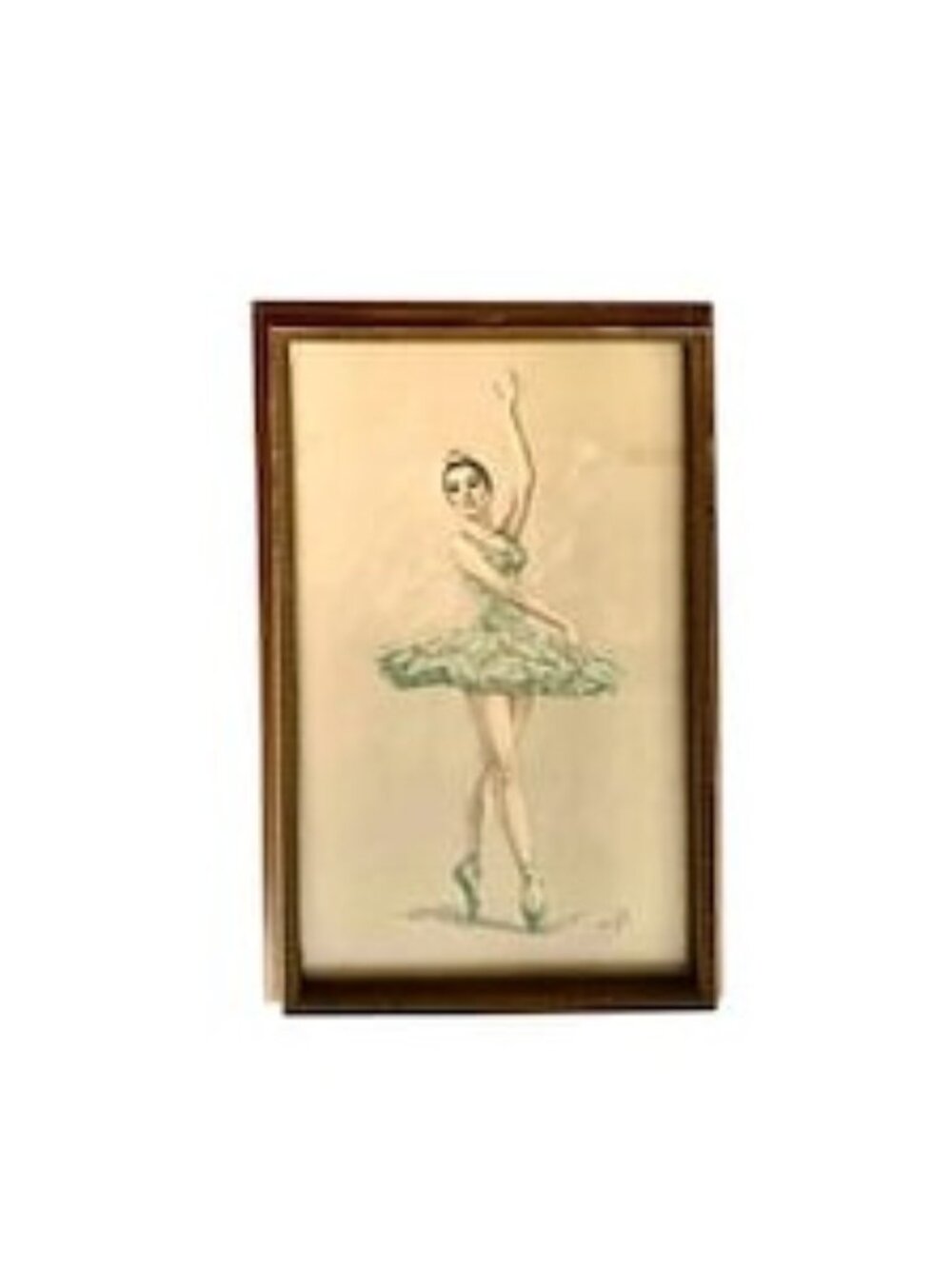 Ballerina Print Framed Portrait Vintage MCM Art Dance Room Decor